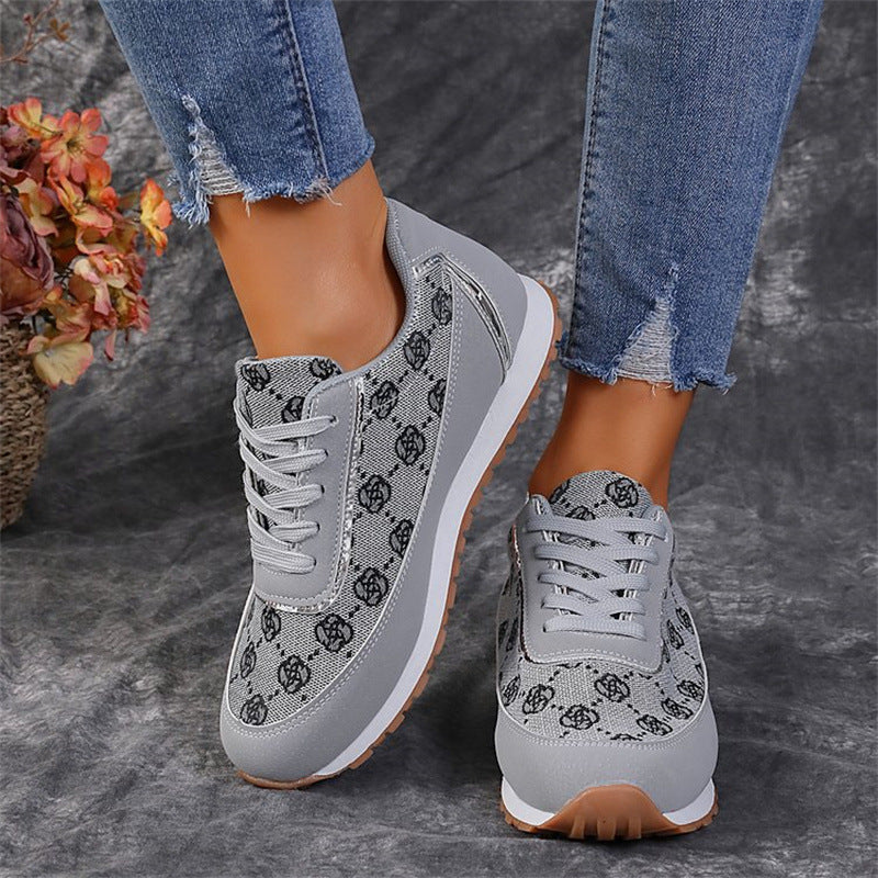 Flower Print Lace-up Sneakers – Casual Fashion Lightweight Breathable Walking & Running Sports Shoes for Women Flats | Glamour in Motion