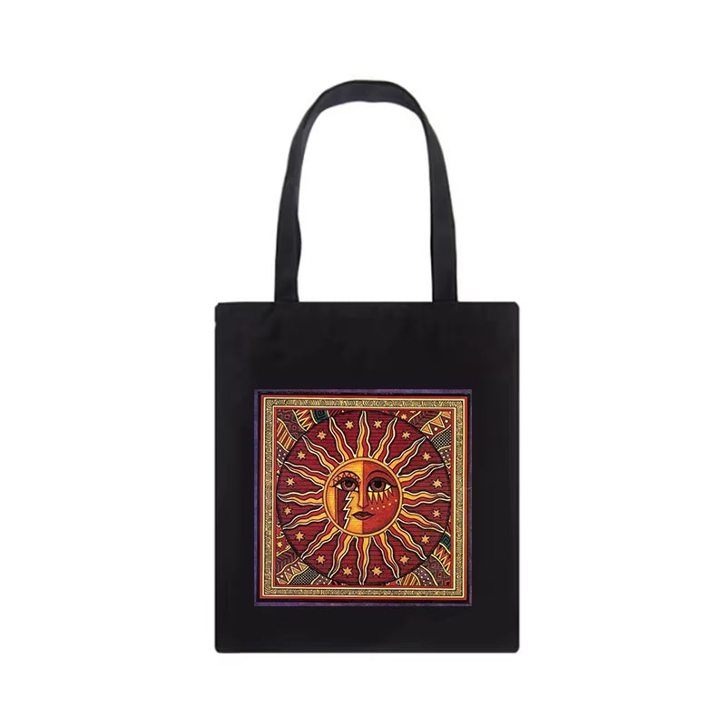 "Harajuku Vintage Sun Myth Canvas Shoulder Bag - Large Capacity Tote"