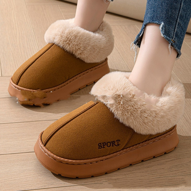 Cozy Plush Soft Slippers – Non-Slip Platform Shoes with Faux Fur Lining & Mute Sole for Indoor Comfort