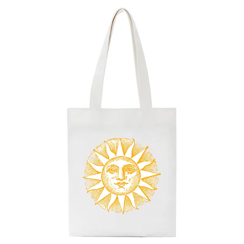 "Harajuku Vintage Sun Myth Canvas Shoulder Bag - Large Capacity Tote"