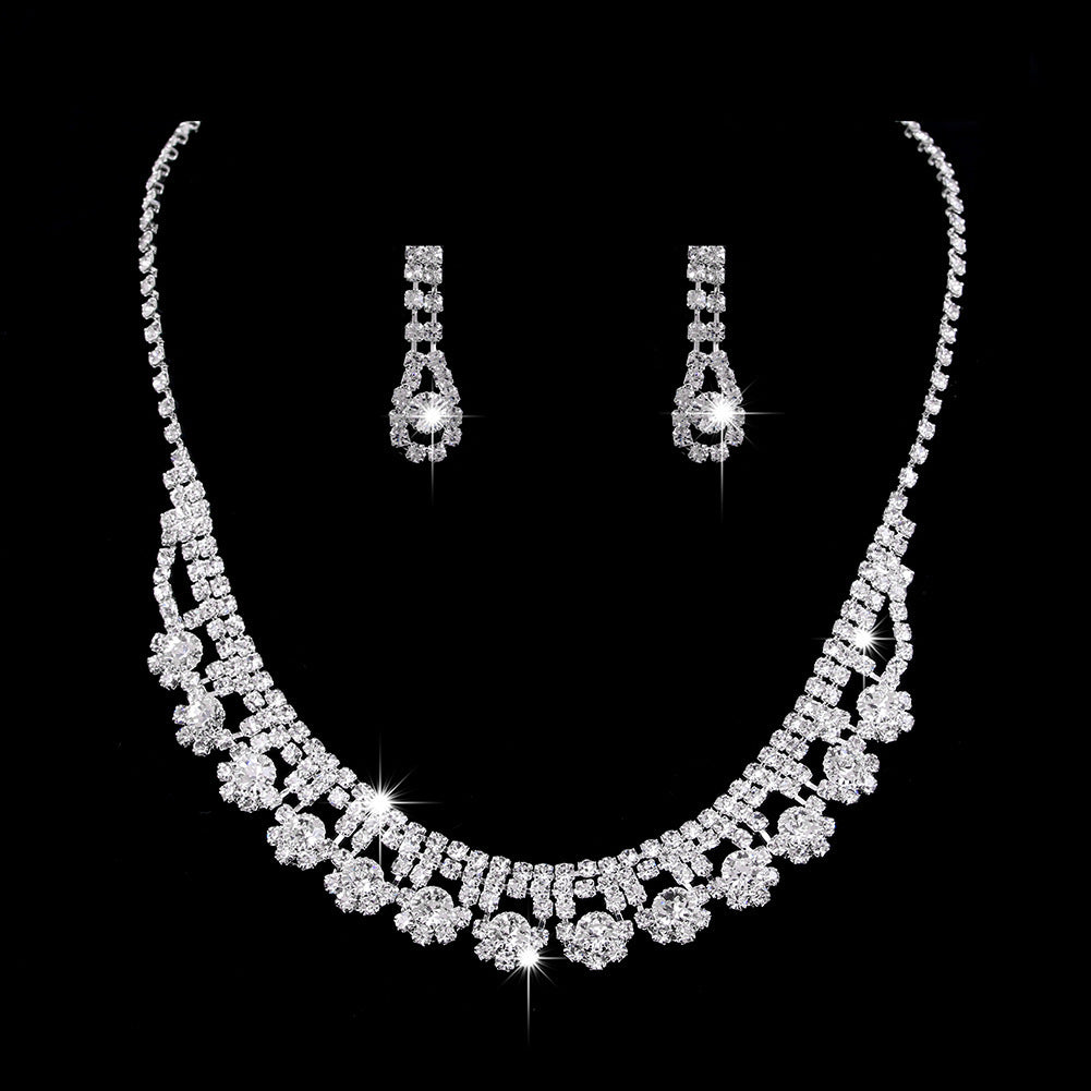 Rhinestone Zircon Water Drop Necklace Earrings Jewelry Set