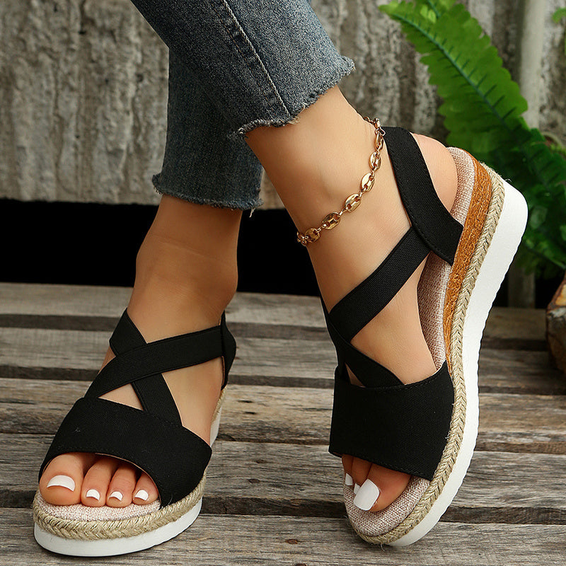 Wedge Sandals for Women – Cross-strap Platform Gladiator Hemp Heel Shoes, Summer Footwear | Glamour in Motion