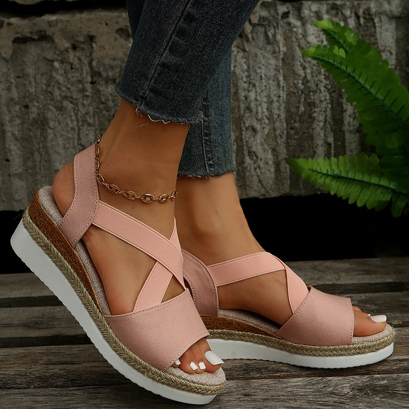 Wedge Sandals for Women – Cross-strap Platform Gladiator Hemp Heel Shoes, Summer Footwear | Glamour in Motion